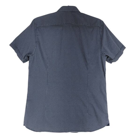 Ted Baker Shirt Mens M Navy Geometric Short Sleeve Button Up Cotton Stretch - Picture 8 of 15